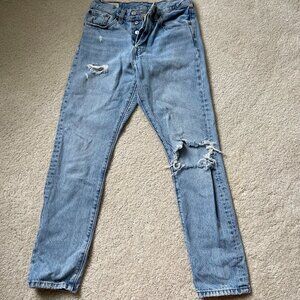 501 Skinny Distressed Blue Levi's Jeans 100% Cotton S 26X28 Light wash